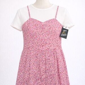 Art Class Pink Floral Dress with White Top